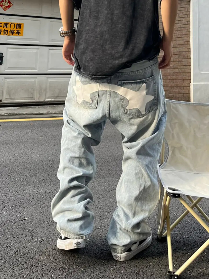 Black Star-Printed Hip Hop Jeans - Authentifactor