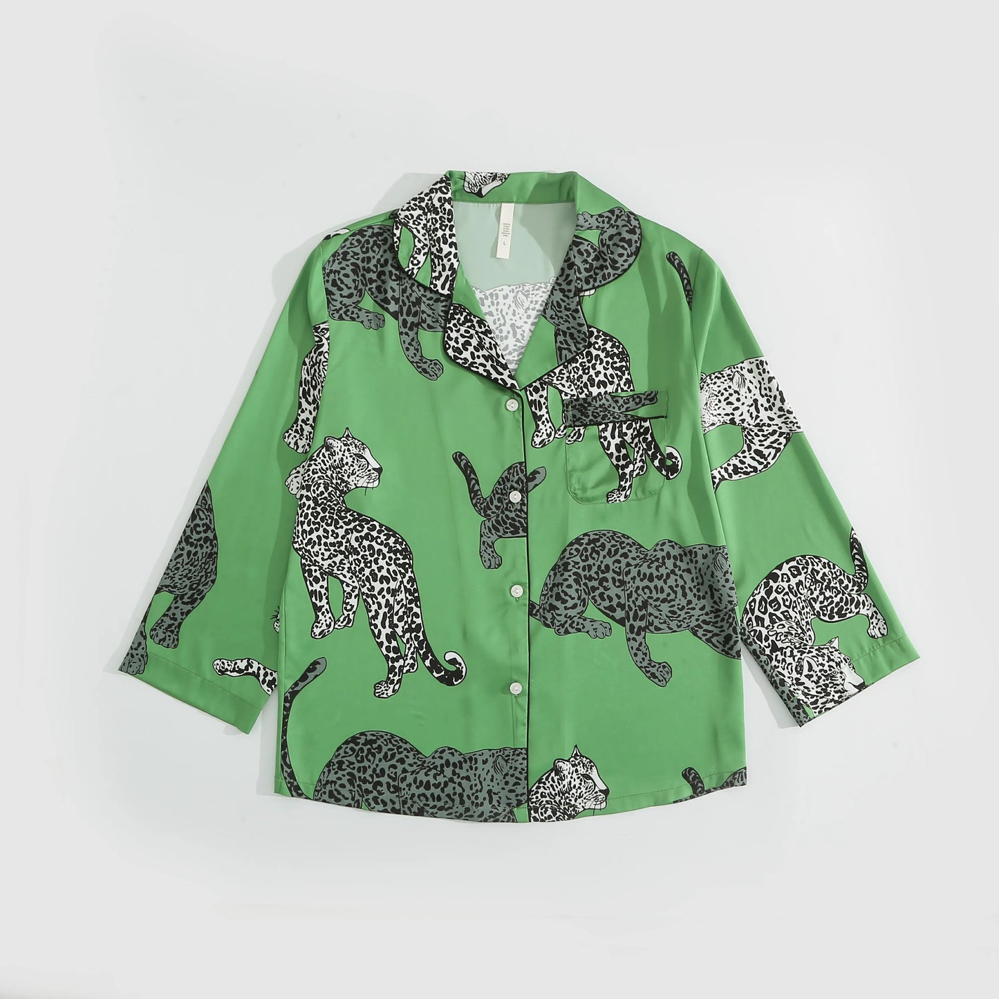 Green Leopard Printed Women Sleepwear Silk - Authentifactor
