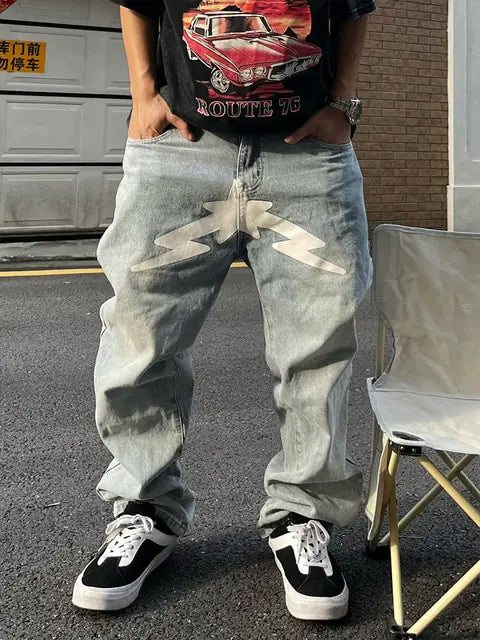 Black Star-Printed Hip Hop Jeans - Authentifactor