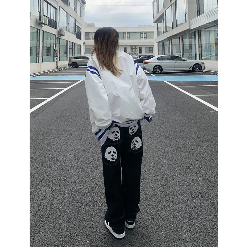 Y2K Cutting Edge Men Fashion Black Streetwear Casual Skull Straight - Authentifactor