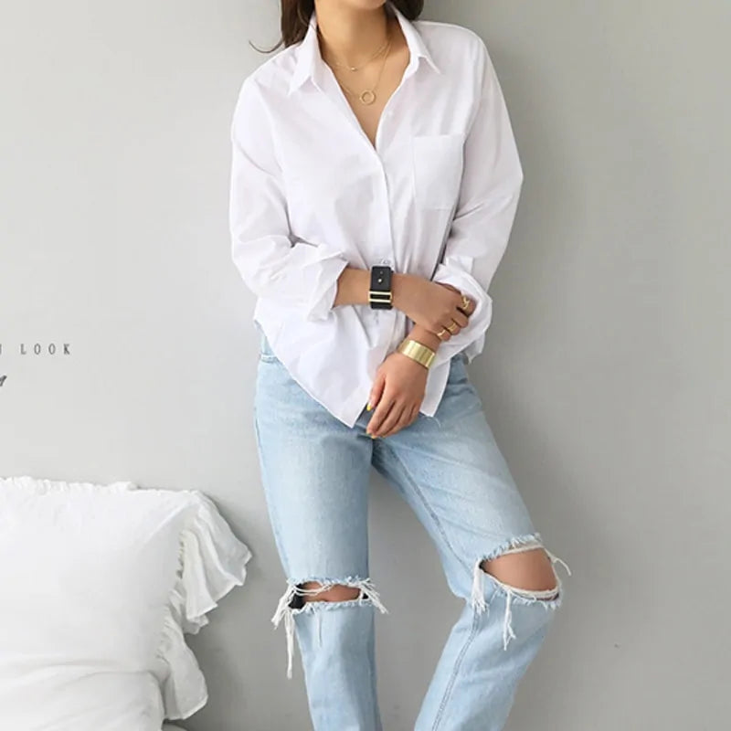 Women White Shirt Female Blouse Tops