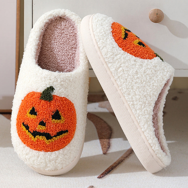 "Cozy Cartoon Pumpkin Slippers for Couples - Perfect Warm Indoor House Shoes for Halloween!"