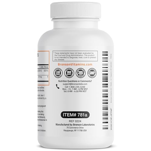 Bronson's Vitamin K2 (MK7) and D3 Supplement: Elevate your health and wellness with  Non-GMO Formula, providing 5000 IU of Vitamin D3 & 90 mcg of Vitamin K2 MK-7. Experience an easy-to-swallow Vitamin D & K complex in 120 capsules.