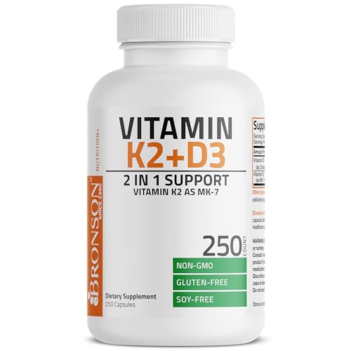 Bronson's Vitamin K2 (MK7) and D3 Supplement: Elevate your health and wellness with  Non-GMO Formula, providing 5000 IU of Vitamin D3 & 90 mcg of Vitamin K2 MK-7. Experience an easy-to-swallow Vitamin D & K complex in 120 capsules.