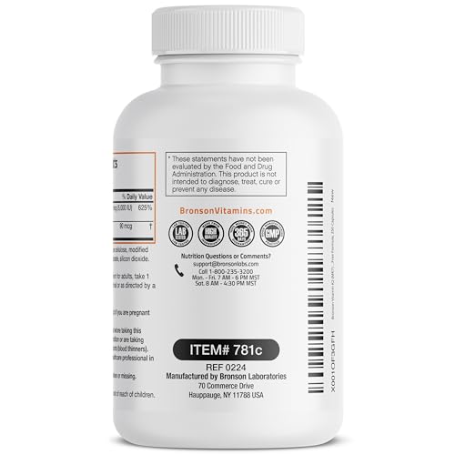 Bronson's Vitamin K2 (MK7) and D3 Supplement: Elevate your health and wellness with  Non-GMO Formula, providing 5000 IU of Vitamin D3 & 90 mcg of Vitamin K2 MK-7. Experience an easy-to-swallow Vitamin D & K complex in 120 capsules.