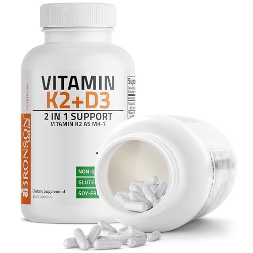 Bronson's Vitamin K2 (MK7) and D3 Supplement: Elevate your health and wellness with  Non-GMO Formula, providing 5000 IU of Vitamin D3 & 90 mcg of Vitamin K2 MK-7. Experience an easy-to-swallow Vitamin D & K complex in 120 capsules.