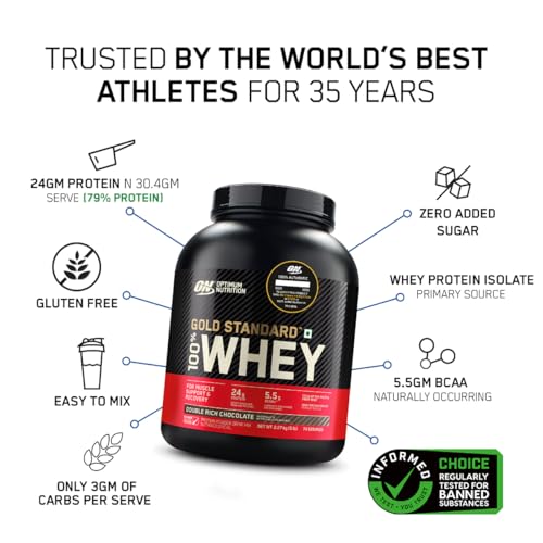 Revitalise with Optimum Nutrition Gold Standard 100% Whey Protein Powder, Double Rich Chocolate, 2 Pound (Packaging May Vary)