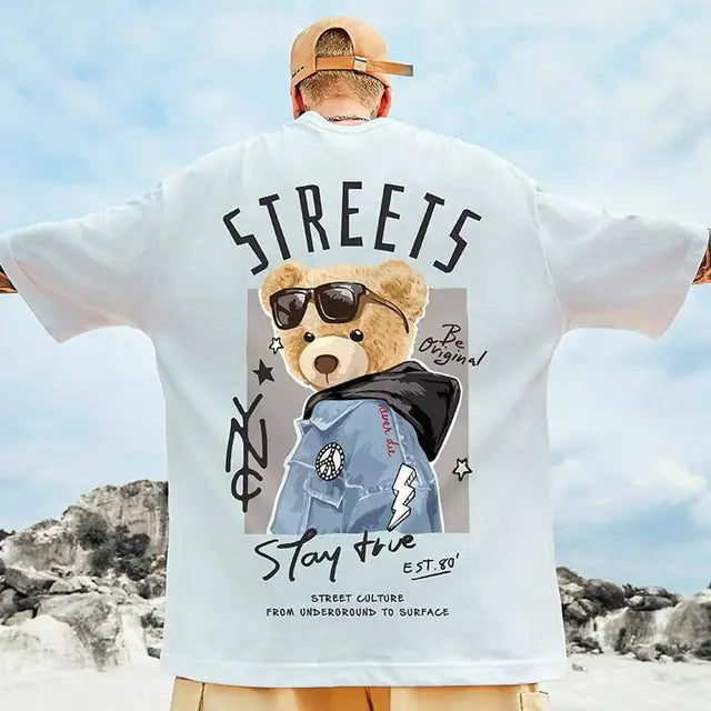 Summer Fashion Bear Print Men's Loose T-Shirt - Authentifactor