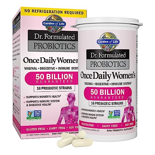 Garden of Life Once Daily Dr. Formulated Probiotics for Women 50 Billion CFU 16 Probiotic Strains with Organic Prebiotics for Digestive, Vaginal & Immune Health, Dairy Free, Shelf Stable 30 Capsules