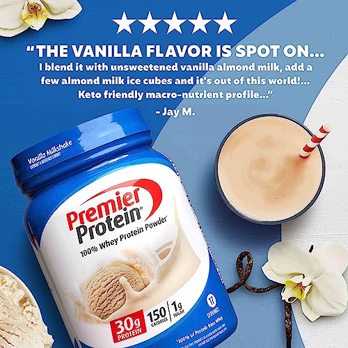 Ultimate Revitalization with Premier Protein Powder, Vanilla Milkshake - 30g Protein, 1g Sugar, 100% Whey Protein, Keto Friendly, No Soy Ingredients, Gluten Free - 17 Servings, 23.3 Ounces.