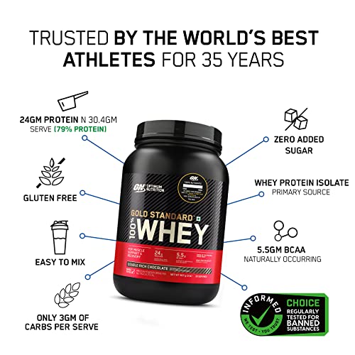 Revitalise with Optimum Nutrition Gold Standard 100% Whey Protein Powder, Double Rich Chocolate, 2 Pound (Packaging May Vary)