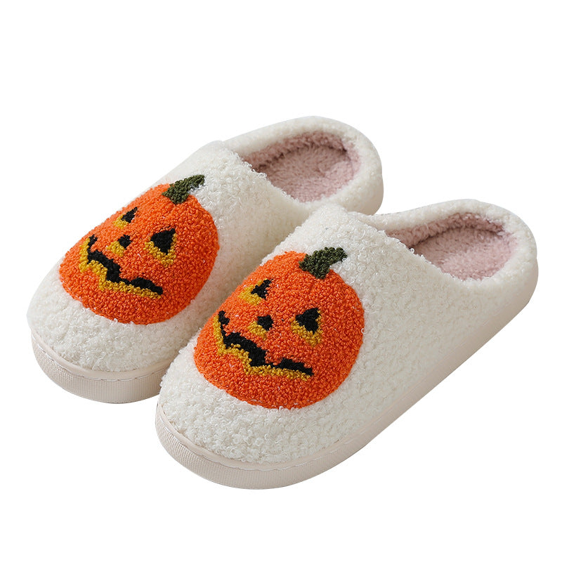 "Cozy Cartoon Pumpkin Slippers for Couples - Perfect Warm Indoor House Shoes for Halloween!"