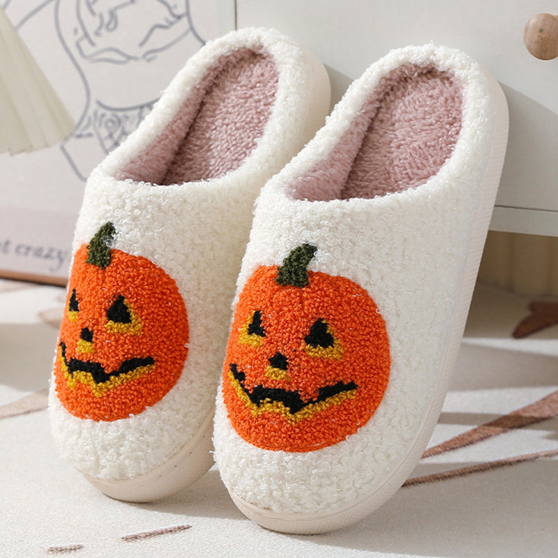 "Cozy Cartoon Pumpkin Slippers for Couples - Perfect Warm Indoor House Shoes for Halloween!"