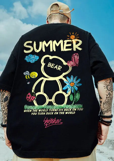 Summer Fashion Bear Print Men's Loose T-Shirt - Authentifactor