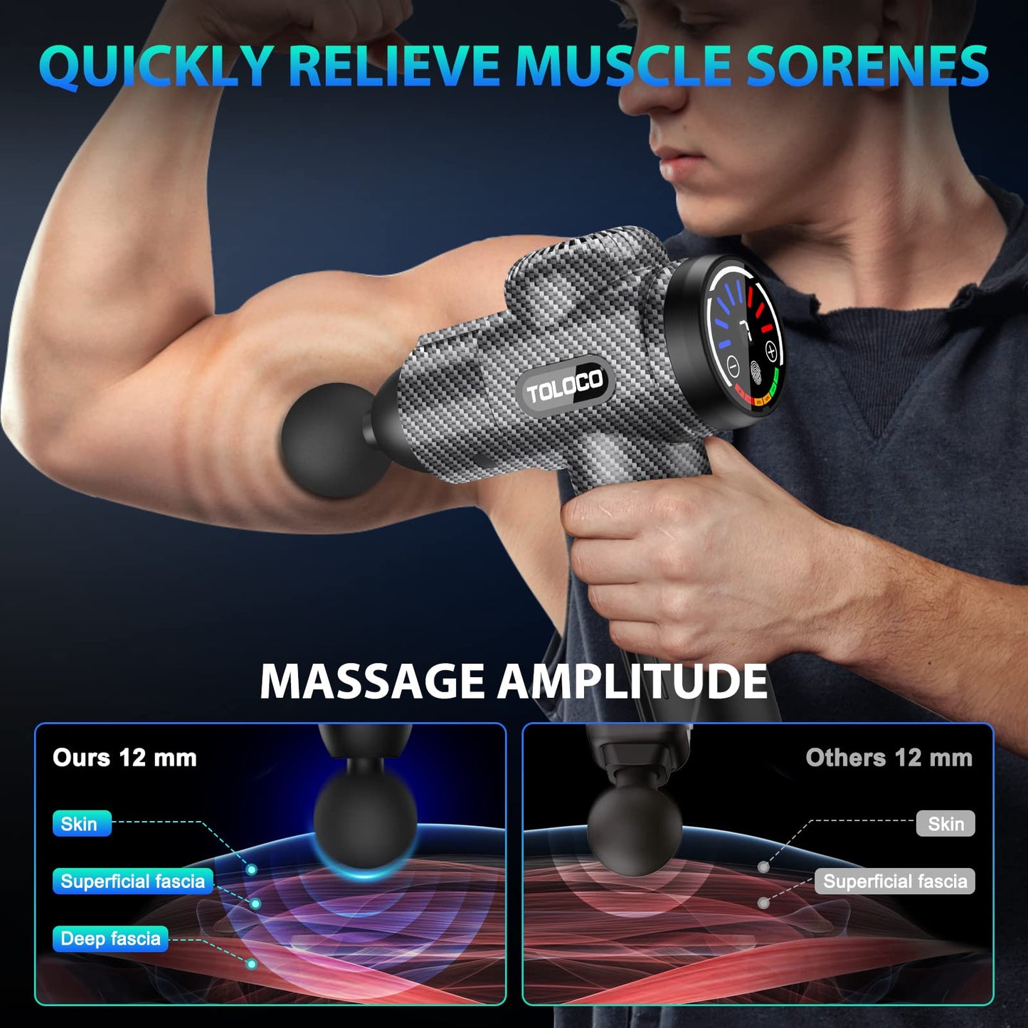 TOLOCO Massage Gun, Muscle Massage Gun Deep Tissue for Athletes with 10 Massage Heads, Electric Percussion Massager for Any Pain Relief, Silver