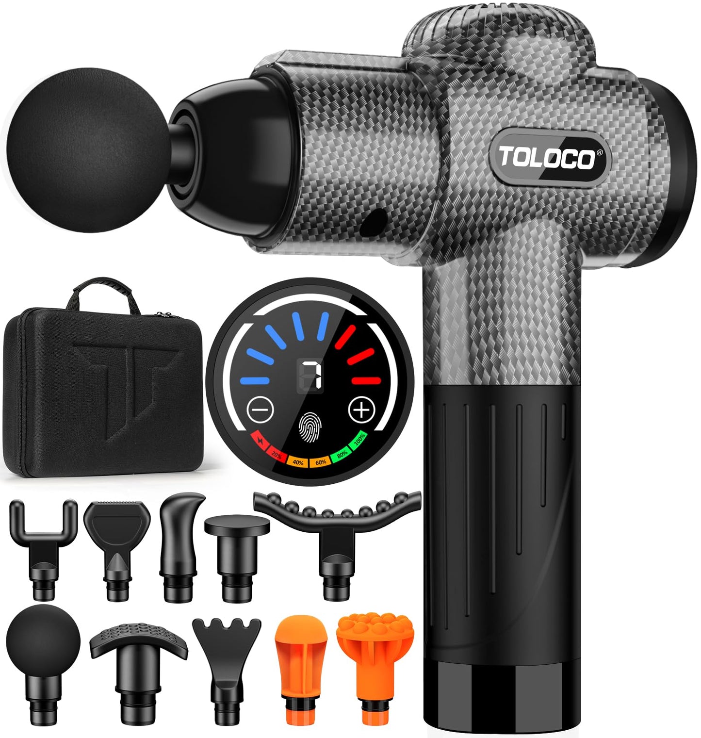 TOLOCO Massage Gun, Muscle Massage Gun Deep Tissue for Athletes with 10 Massage Heads, Electric Percussion Massager for Any Pain Relief, Silver