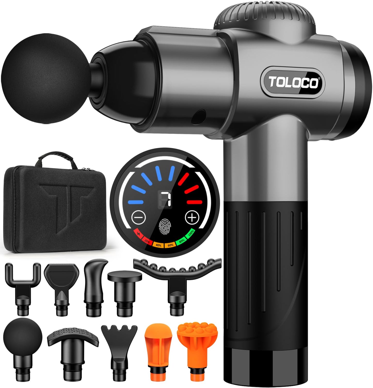 TOLOCO Massage Gun, Muscle Massage Gun Deep Tissue for Athletes with 10 Massage Heads, Electric Percussion Massager for Any Pain Relief, Silver