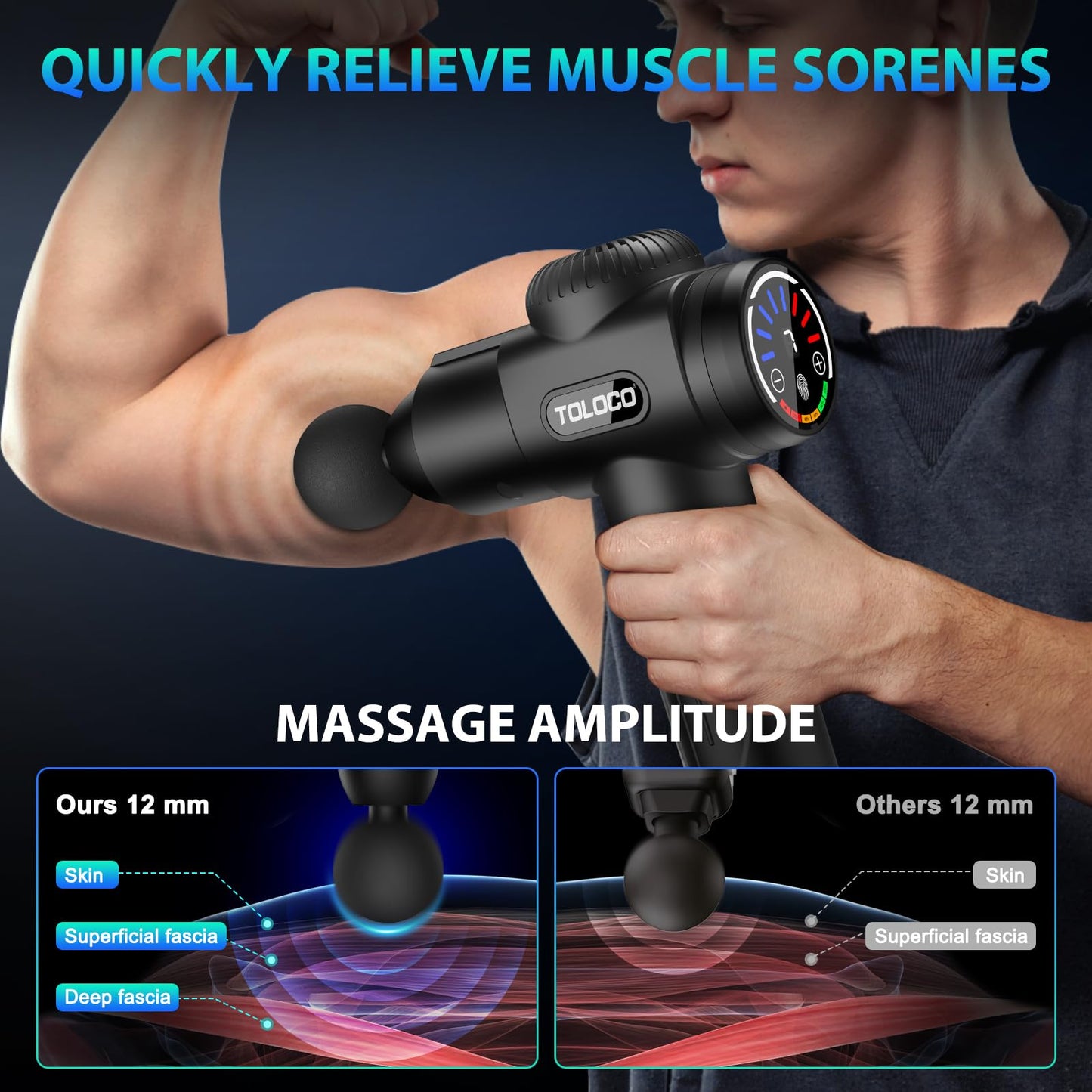 TOLOCO Massage Gun, Muscle Massage Gun Deep Tissue for Athletes with 10 Massage Heads, Electric Percussion Massager for Any Pain Relief, Silver