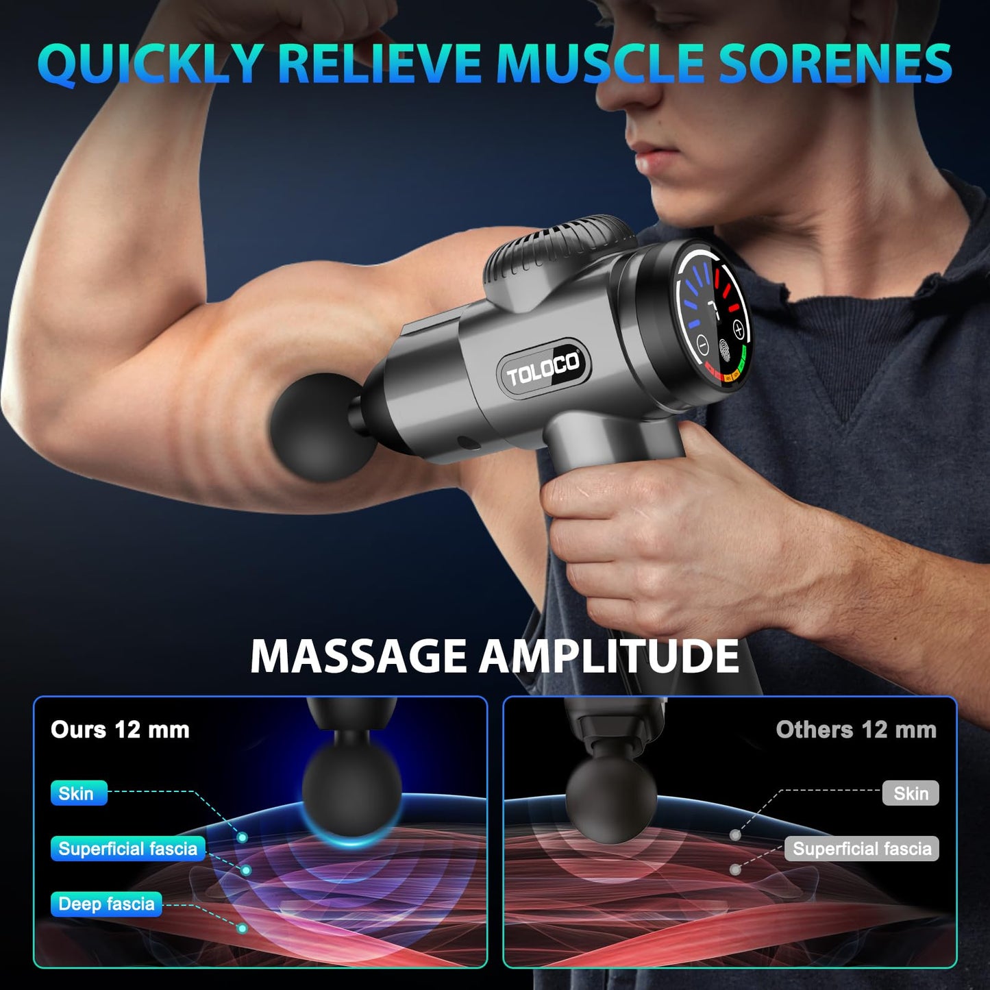 TOLOCO Massage Gun, Muscle Massage Gun Deep Tissue for Athletes with 10 Massage Heads, Electric Percussion Massager for Any Pain Relief, Silver