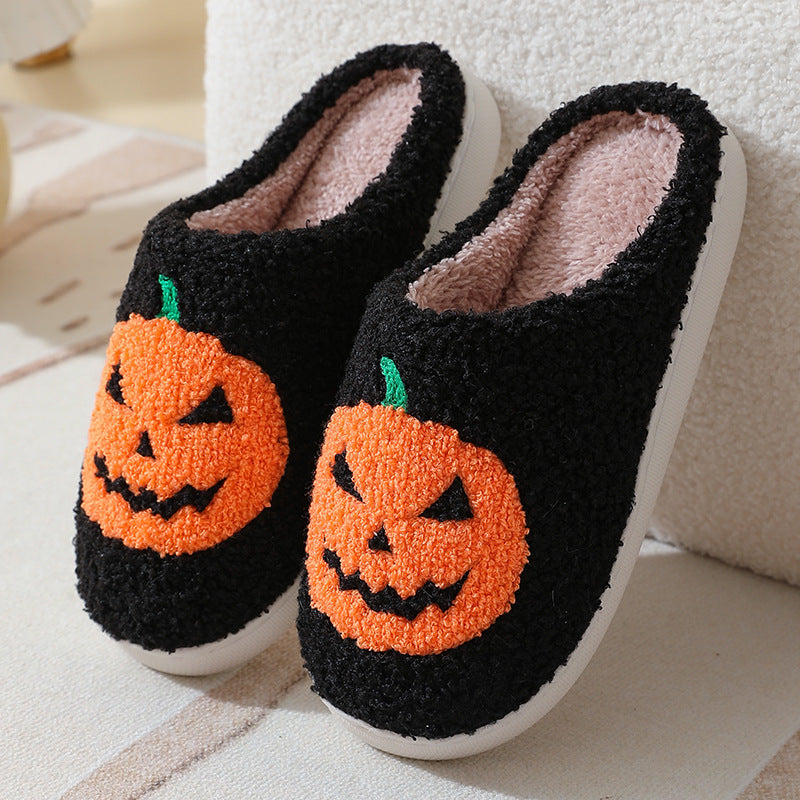 "Cozy Cartoon Pumpkin Slippers for Couples - Perfect Warm Indoor House Shoes for Halloween!"