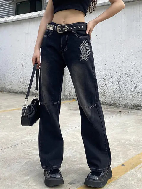 Printed Cargo Baggy Jeans