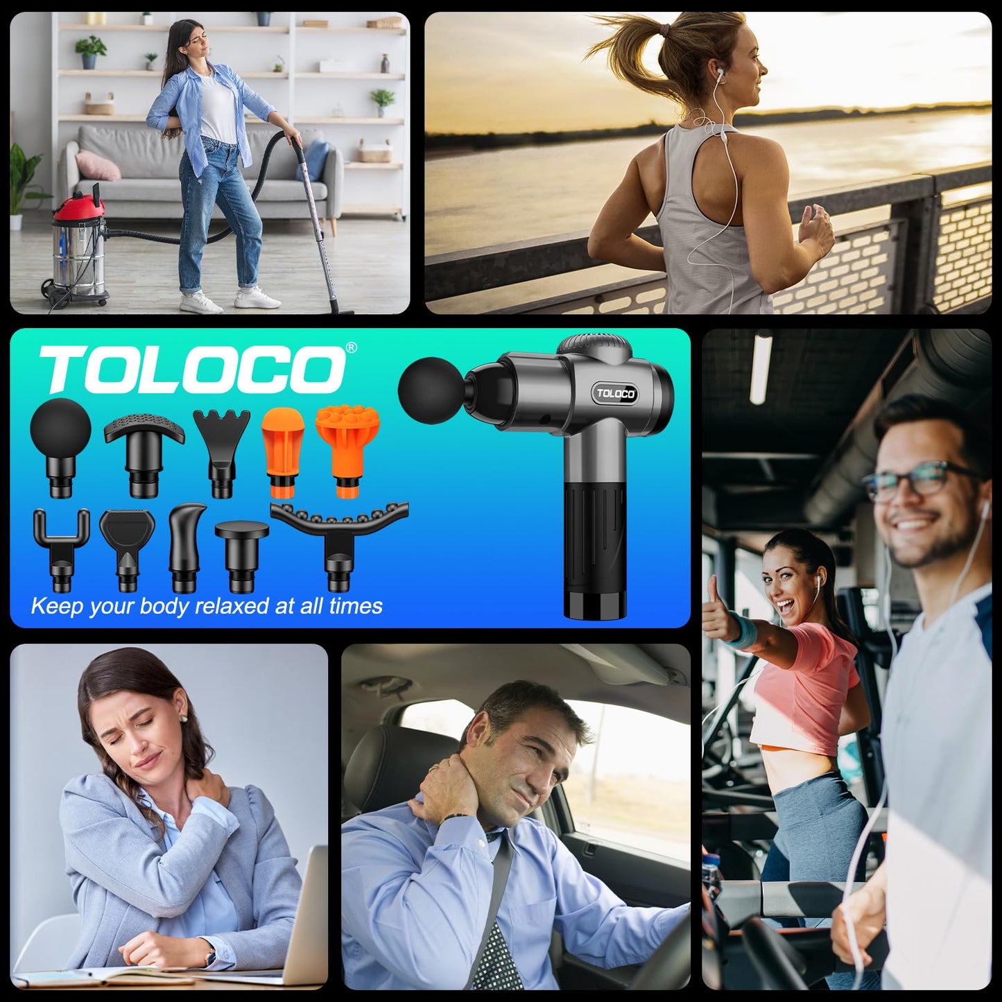 TOLOCO Massage Gun, Muscle Massage Gun Deep Tissue for Athletes with 10 Massage Heads, Electric Percussion Massager for Any Pain Relief, Silver