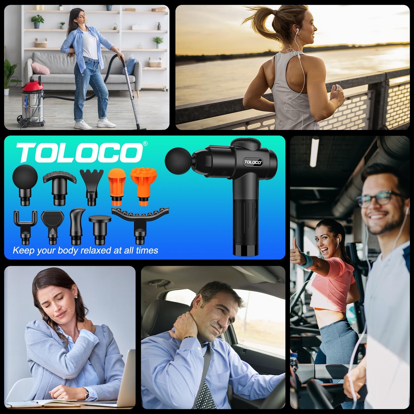 TOLOCO Massage Gun, Muscle Massage Gun Deep Tissue for Athletes with 10 Massage Heads, Electric Percussion Massager for Any Pain Relief, Silver