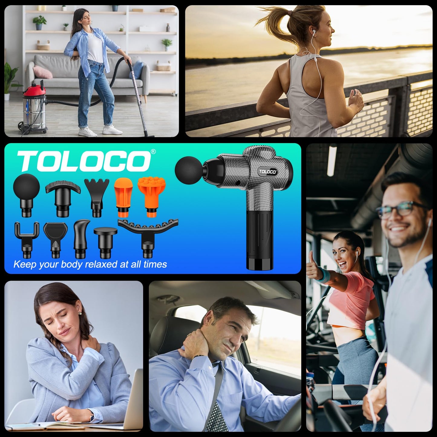 TOLOCO Massage Gun, Muscle Massage Gun Deep Tissue for Athletes with 10 Massage Heads, Electric Percussion Massager for Any Pain Relief, Silver