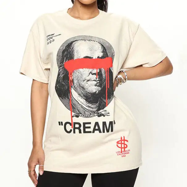 Cream Benjamin Franklin Graphic Oversized T-Shirt