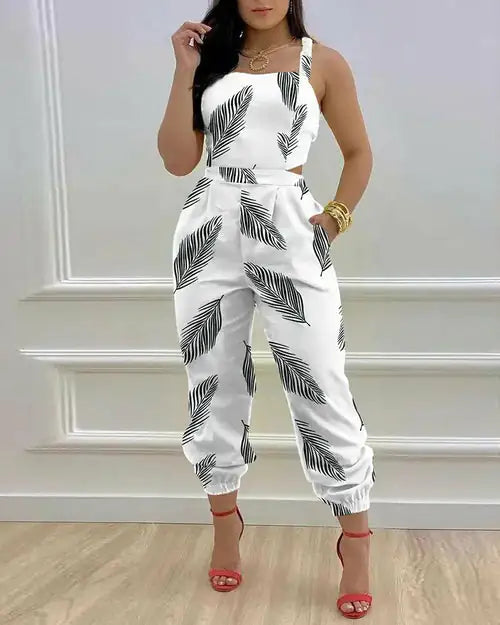 Printed Strapless Jumpsuit Strapping Loose Pants