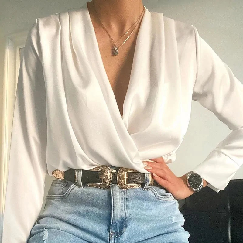 Elegant Satin Women Blouse Sexy