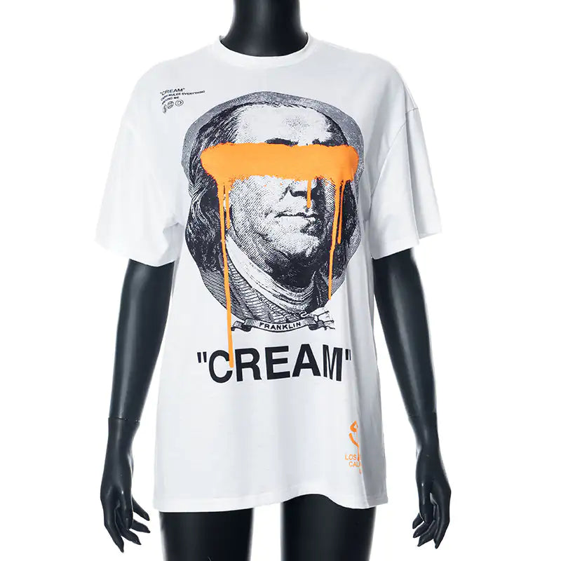 Cream Benjamin Franklin Graphic Oversized T-Shirt