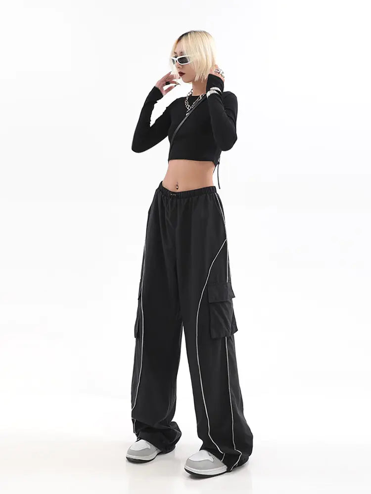 Black Techwear Cargo Pants for Women