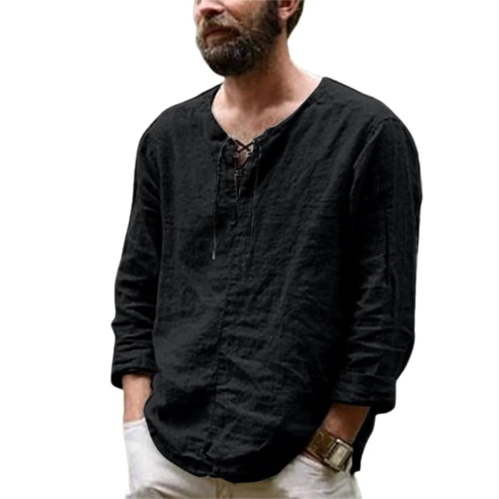 Men's Plain V-Neck Casual Loose Shirt