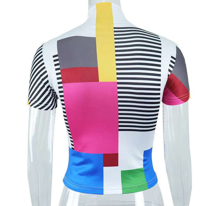 Keep It Real Mock Neck Abstract Printed Tee