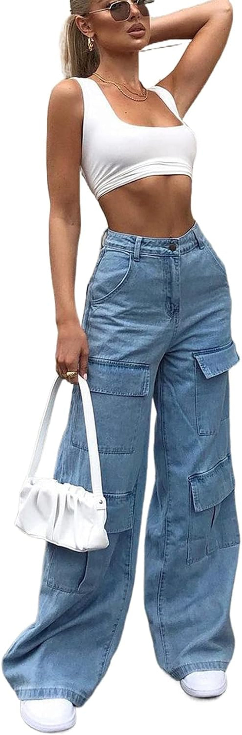 Women Fashion Denim Pants High Waist Straight Leg Baggy E-Girls Boyfriend Jeans Trousers Streetwear