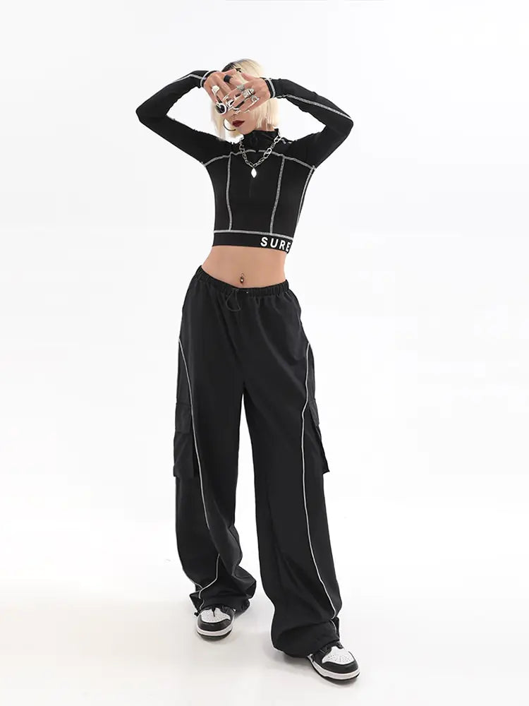 Black Techwear Cargo Pants for Women