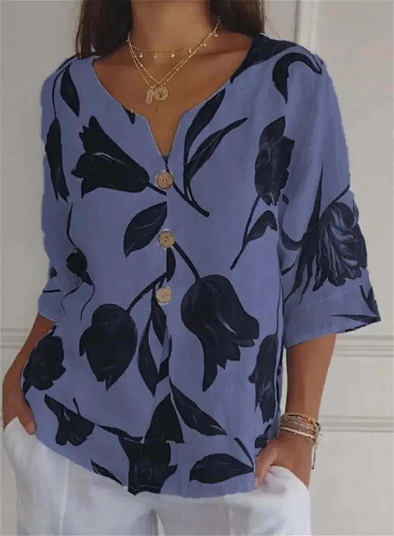 Printed V-Neck Tunic Top