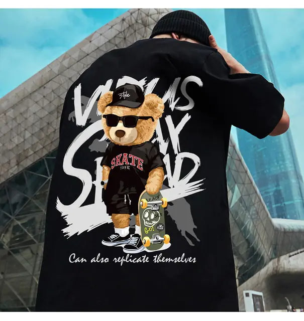 Summer Fashion Bear Print Men's Loose T-Shirt - Authentifactor