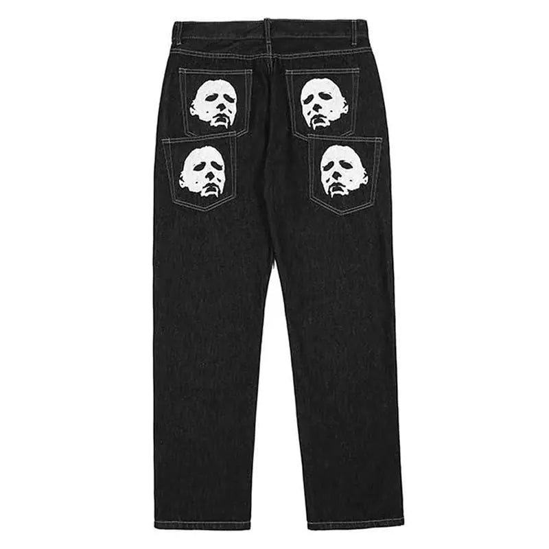 Y2K Cutting Edge Men Fashion Black Streetwear Casual Skull Straight