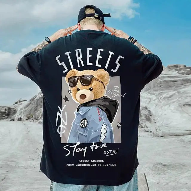 Summer Fashion Bear Print Men's Loose T-Shirt - Authentifactor