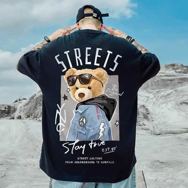 Summer Fashion Bear Print Men's Loose T-Shirt - Authentifactor