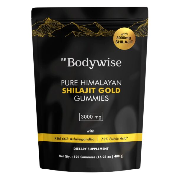 Be Bodywise Pure Himalayan Shilajit Gummies Gold I No Added Sugar I Ashwagandha Gokshura| Fulvic Acid & 85+ Trace Minerals I for Men Women I Non-GMO I 100% Natural & Organic I 120 Gummy I Pouch